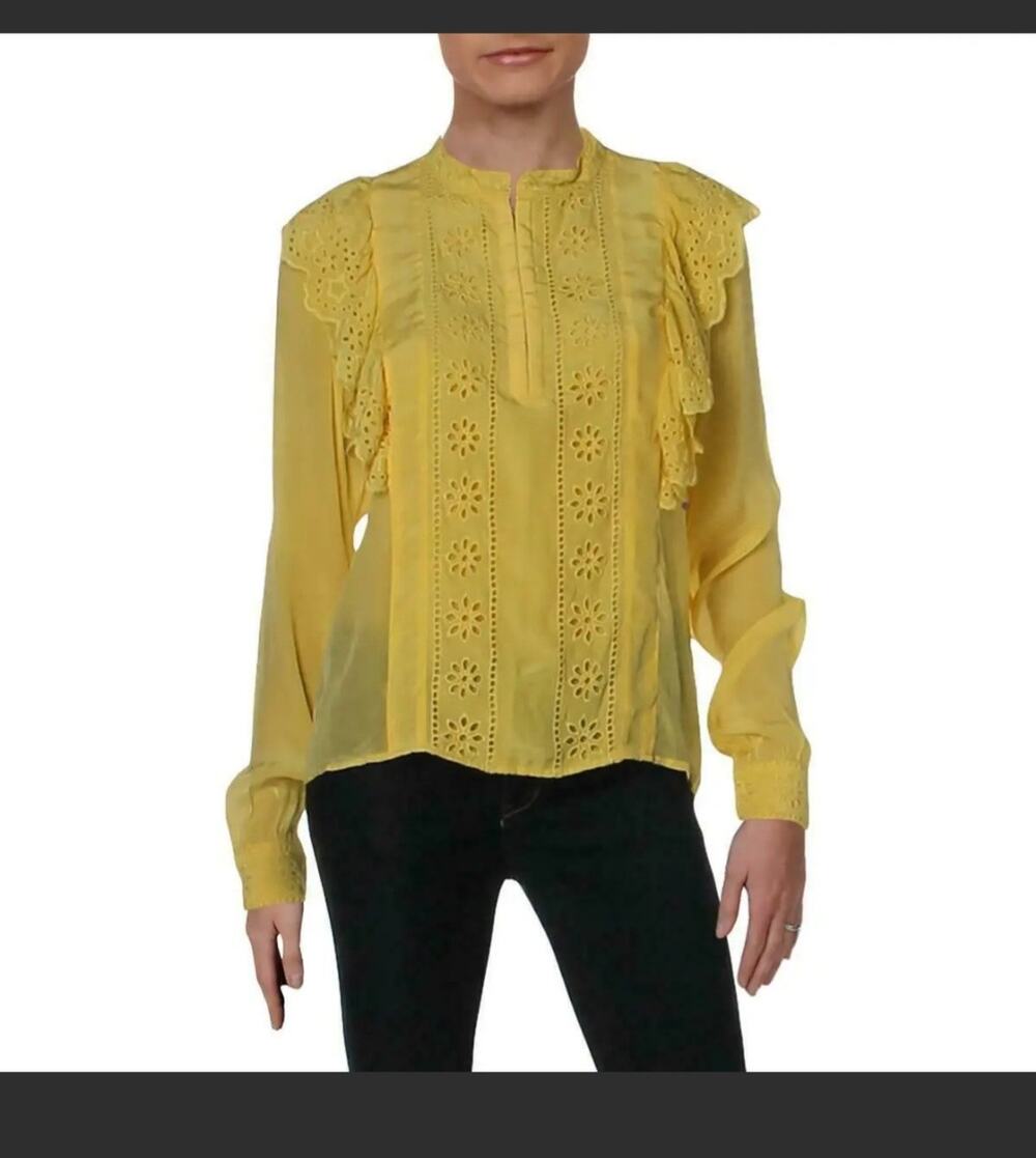 Scotch and Soda yellow embroidered eyelet lace ruffled long sleeved blouse regal